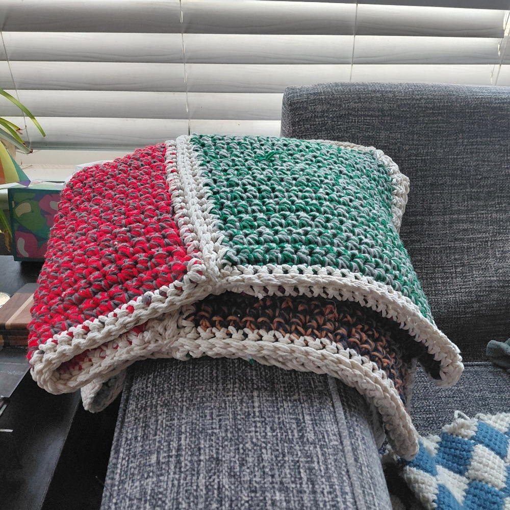 Vintage 70s Crochet Granny Square Panels Handmade Afghan Blanket Retro Boho - Picture 5 of 12